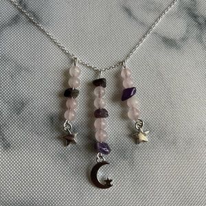 Silver moon and star beaded charm necklace